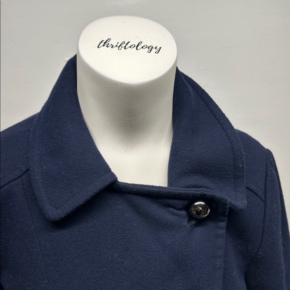 LeifNotes Anthropologie Peacoat Jacket Swing Coat Pockets Felt Navy Blue Size 4 - Picture 3 of 9